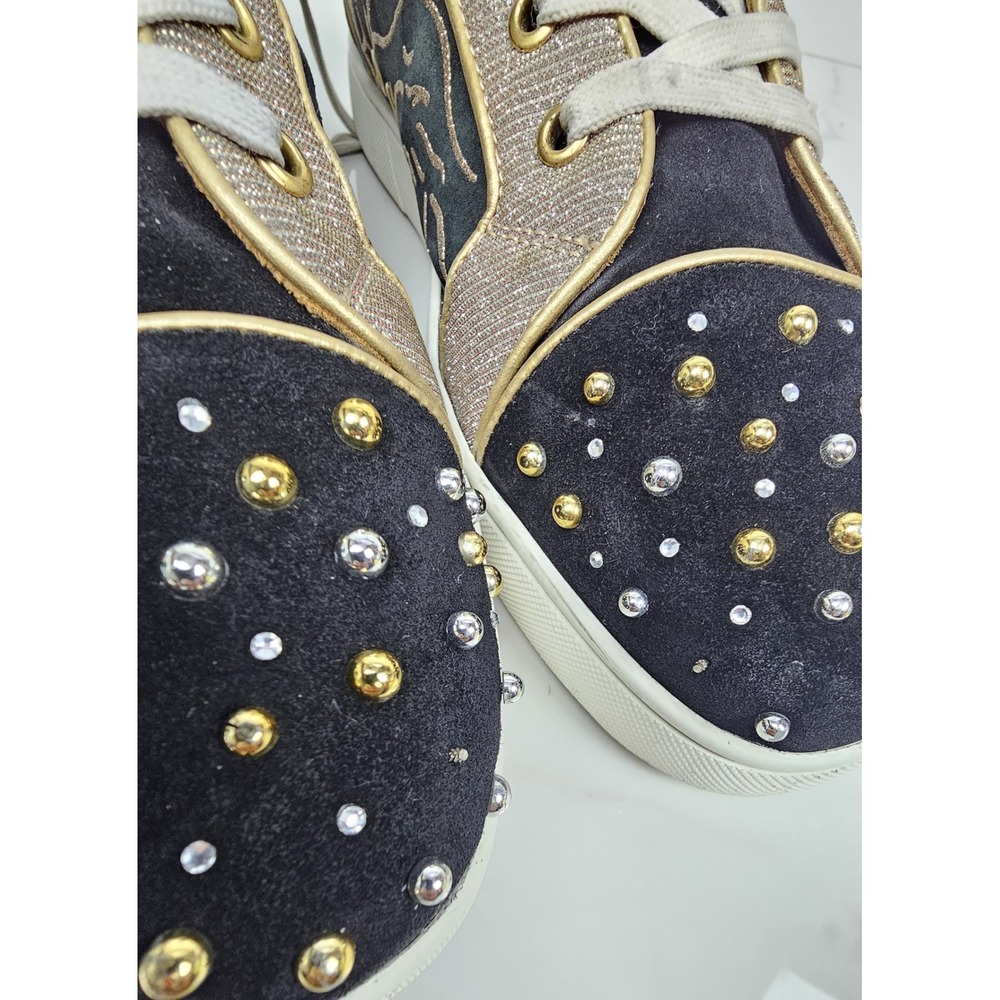 Christian Louboutin High Top Milkylou Sneakers Studded Blck Gold Suede Size 11.5 - Picture 11 of 11